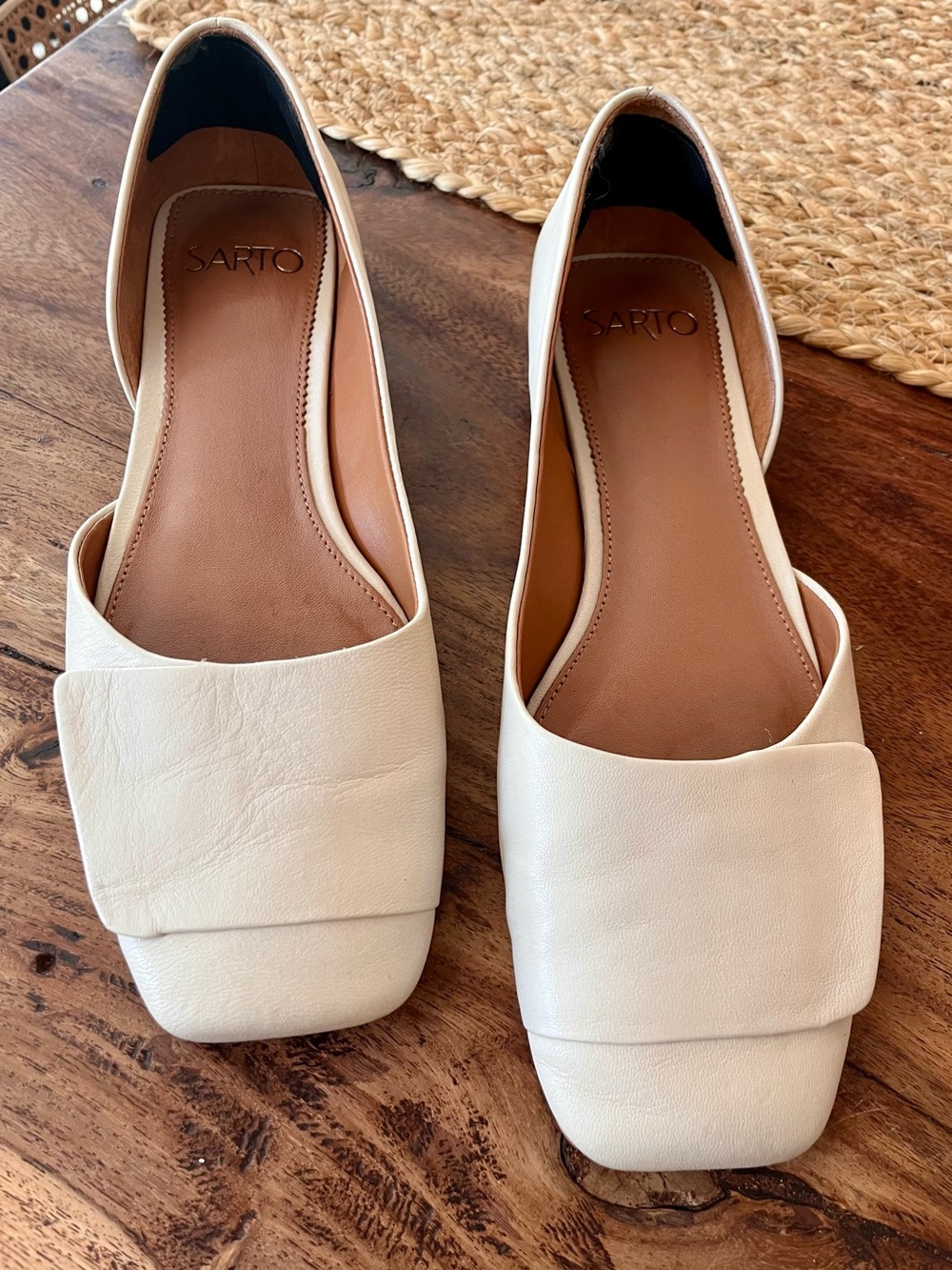 Franco Sarto Cream Leather D'Orsay Flats